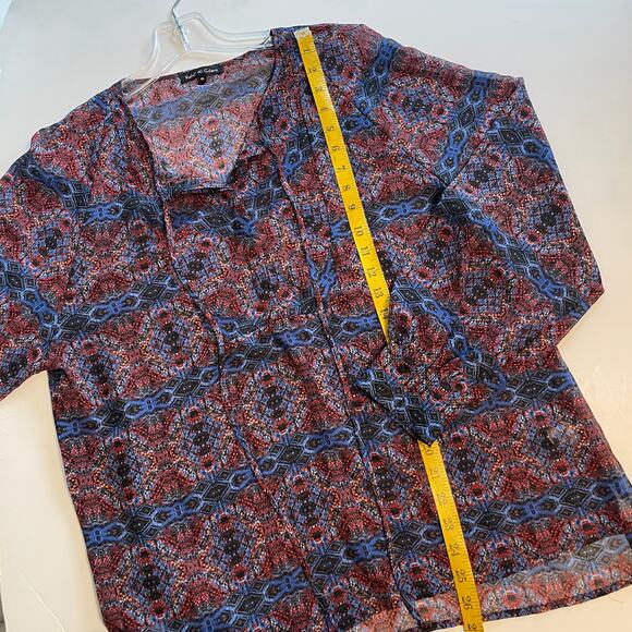 Violet & Claire Stained Glass Semi-Sheer Top Womens XL Red & Blue Career Blouse - Picture 7 of 7